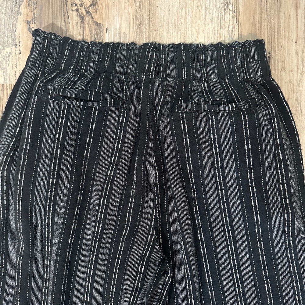 Briggs Womens Black White Striped Linen Blend Pull On Pants Size M